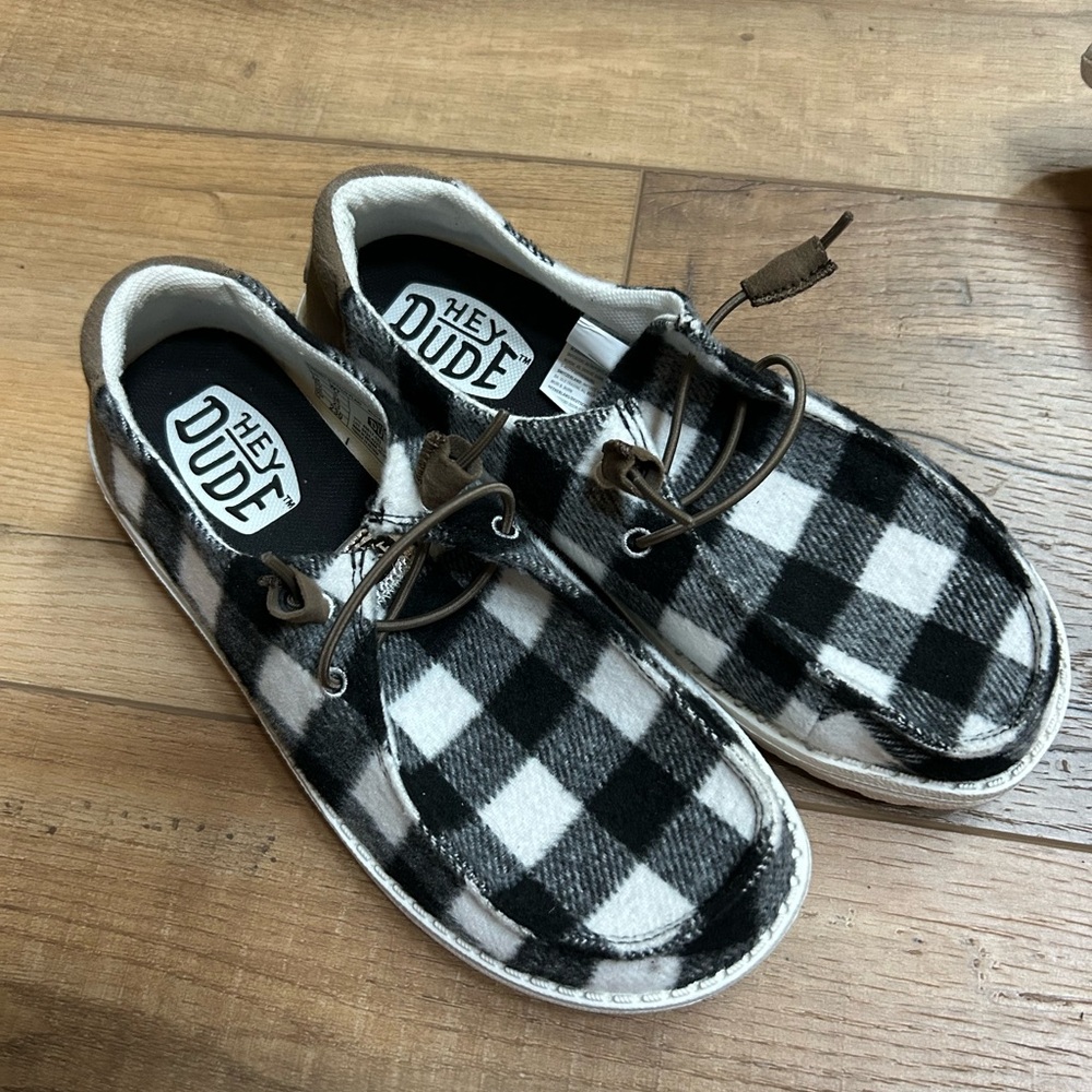 Hey Dude Checkered Black and White Shoes